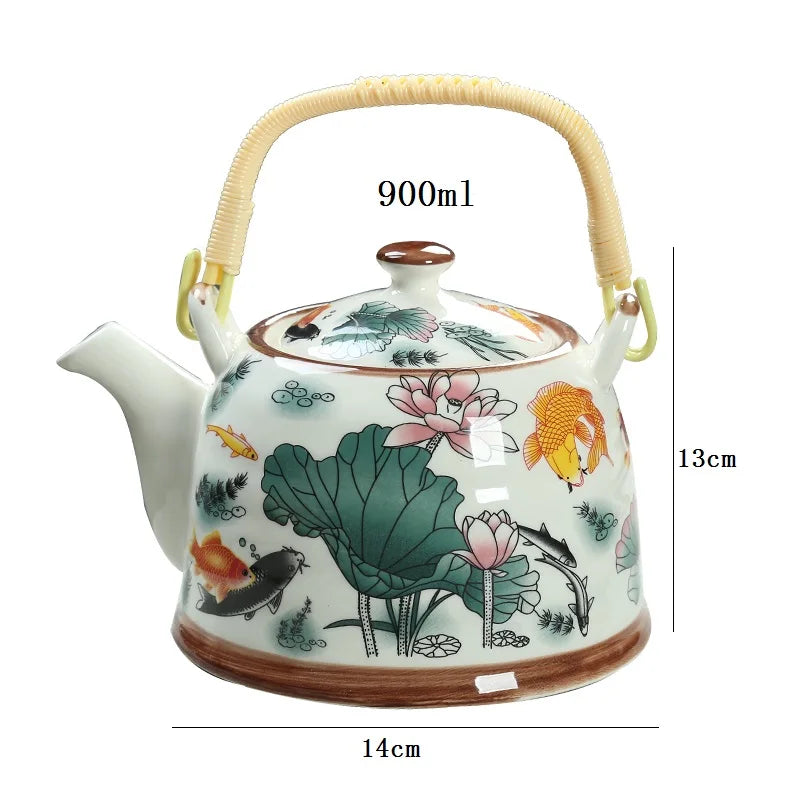 Porcelain Teapot with Strainer Net High Capacity 500 900ML Traditional Retro Ceramic Tea Set