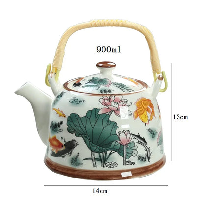 Porcelain Teapot with Strainer Net High Capacity 500 900ML Traditional Retro Ceramic Tea Set