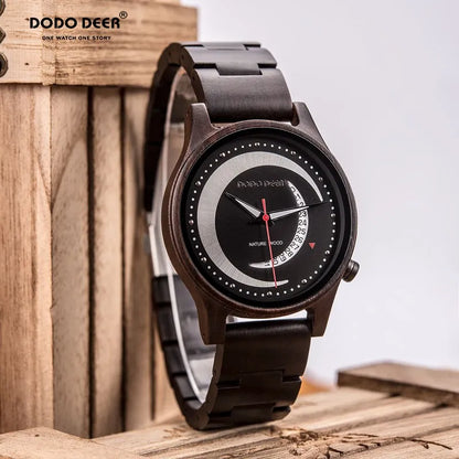 Quartz Watches Show Date Display Zebra Enboy Wood Wristwatch Moon Shape