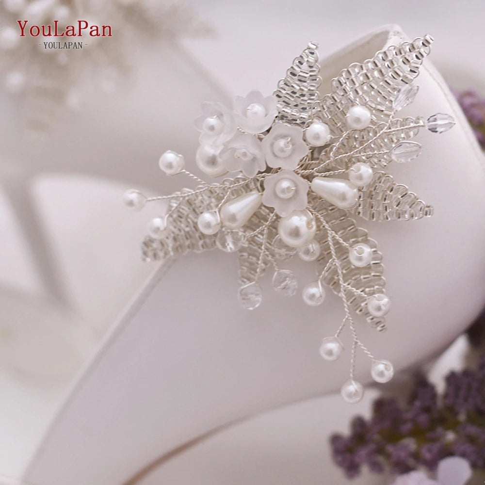 Wedding Flower Shoe Clip Pearl Shoe Buckle Bride Metal Shoes Ornaments Accessories Tiny Beaded Shoes Buckle