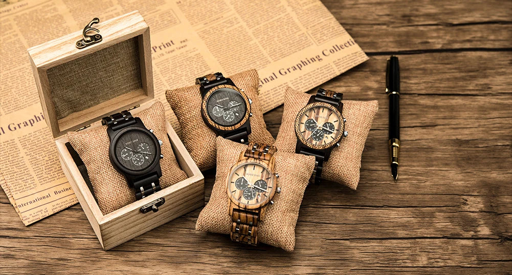 Watches Japanese Quartz Wooden Wristwatch Chronograph Top Brand Luxury Stopwatch Auto Date