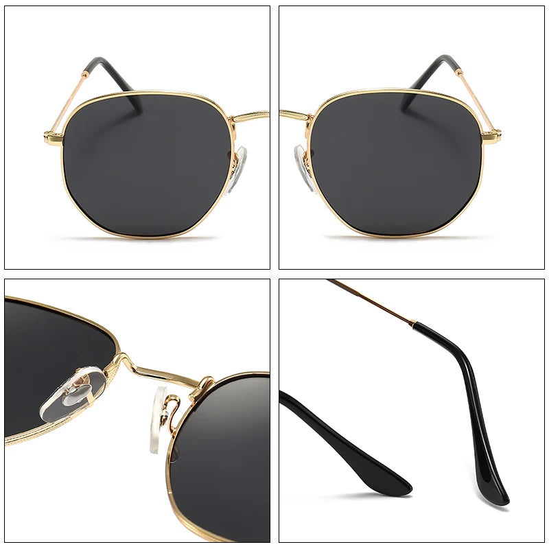 Classic Retro Reflective Man Hexagon Square Metal Frame Eyewear Sunglasses