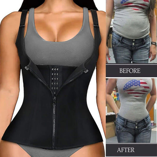 Waist Trainer Corset Zipper Vest Body Shaper Cincher Shapewear Slimming Belt Sports Girdle Neoprene Sauna Tank Top