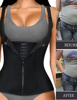 Waist Trainer Corset Zipper Vest Body Shaper Cincher Shapewear Slimming Belt Sports Girdle Neoprene Sauna Tank Top