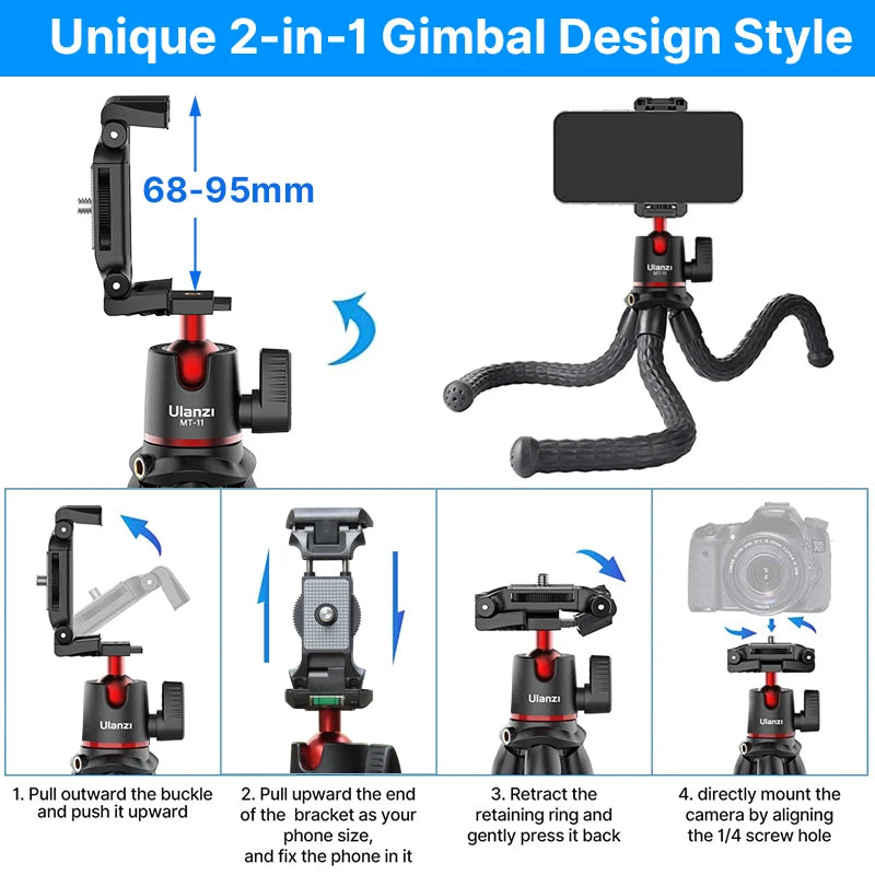 Flexible Octopus Tripod Smartphone DSLR SLR Vlog Tripod Travel Portable 2 in 1 Tripod Extend 1/4 Screw Magic Arm