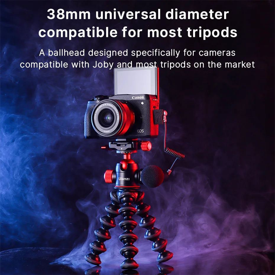 Metal Ballhead Pan Tilt Dual Cold Shoe Tripod Head Vlog Tripod Head