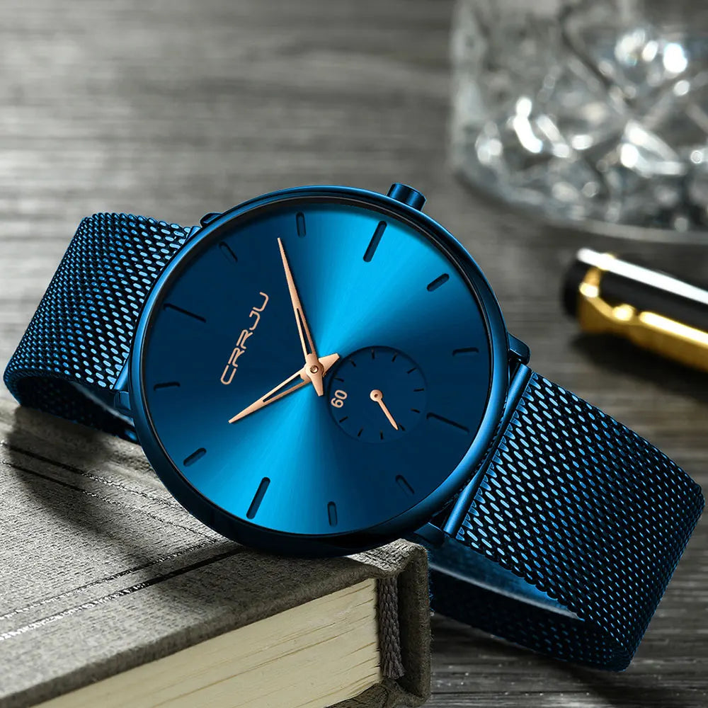 Fashion Blue Men Watch Top Luxury Brand Minimalist Ultra-thin Quartz Watch Casual Waterproof Clock Relogio Masculino