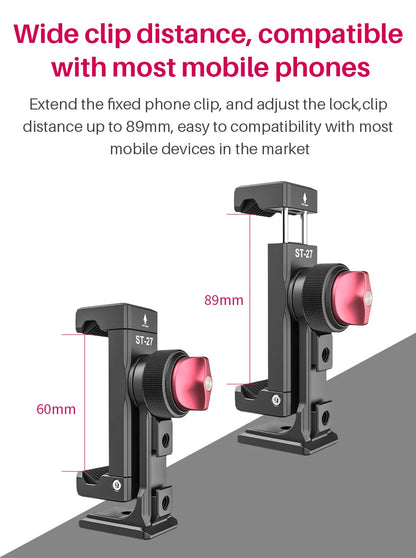 Metal Vertical Shooting Phone Mount Holder Clip with Cold Shoe for Rode Wireless Go Microphone Video Light Vlog