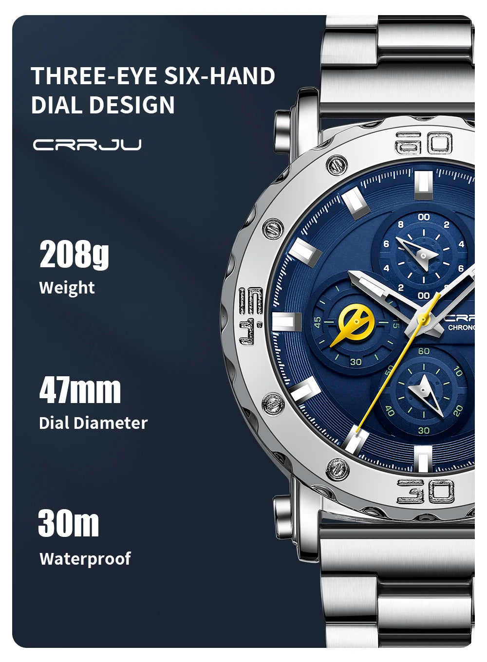 Watch for Men Top Brand Luxury Big Dial Stainless Steel Waterproof Chronograph Wristwatches with Date Relogio Masculino