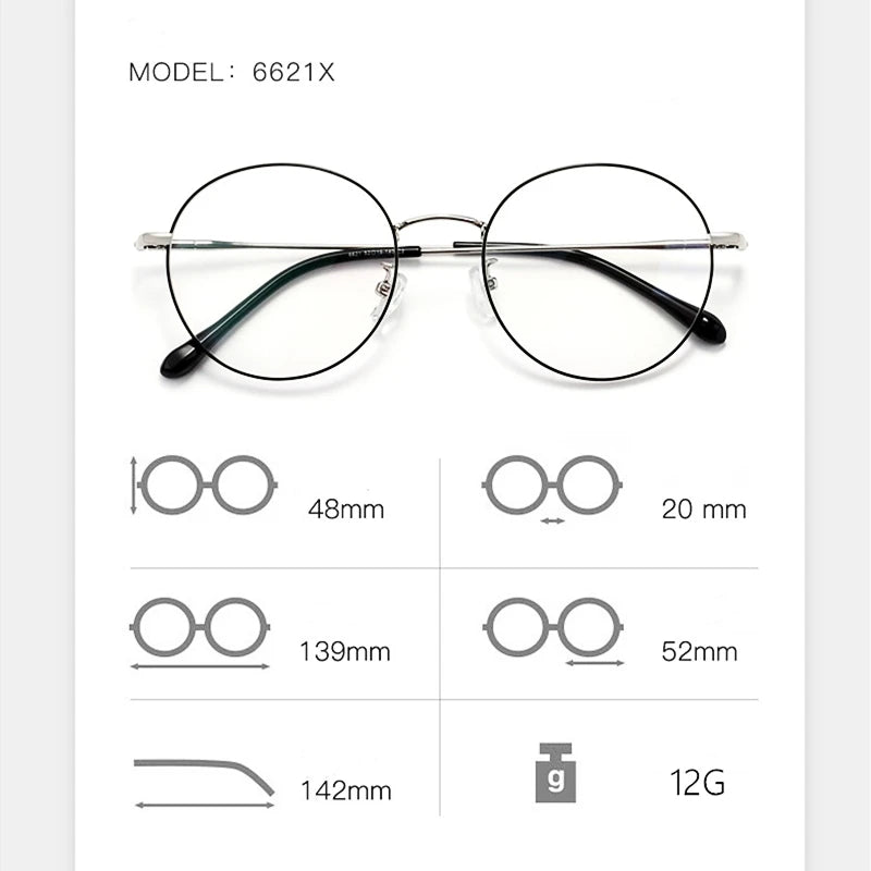 Ultra Light Retro β-Titanium Round Eyeglasses Frame Myopia Optical Prescription Glasses Frame Men And Women 6621X