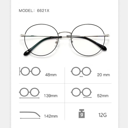 Ultra Light Retro β-Titanium Round Eyeglasses Frame Myopia Optical Prescription Glasses Frame Men And Women 6621X