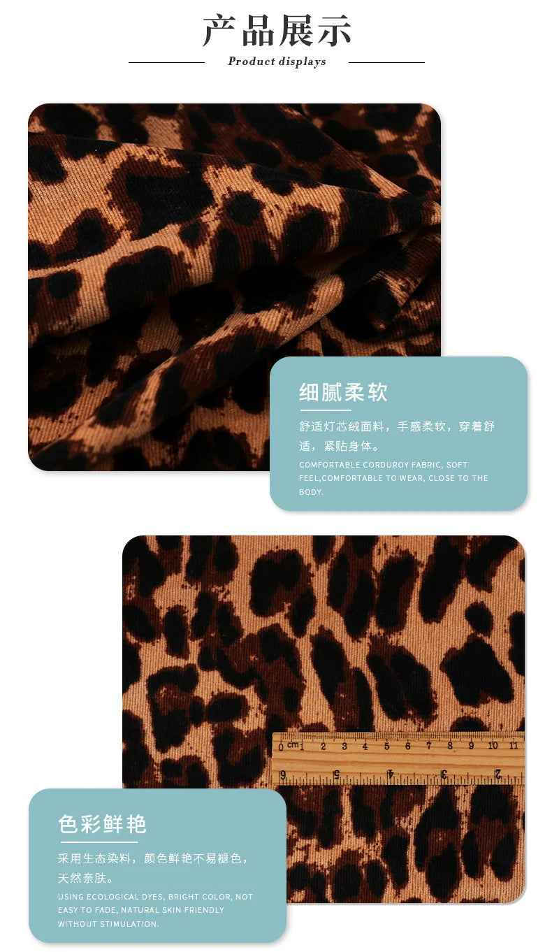 Leopard print Corduroy fabric Camouflage corduroy print cloth Polyester clothing DIY dress handmade Sewing quilting Leopardprint