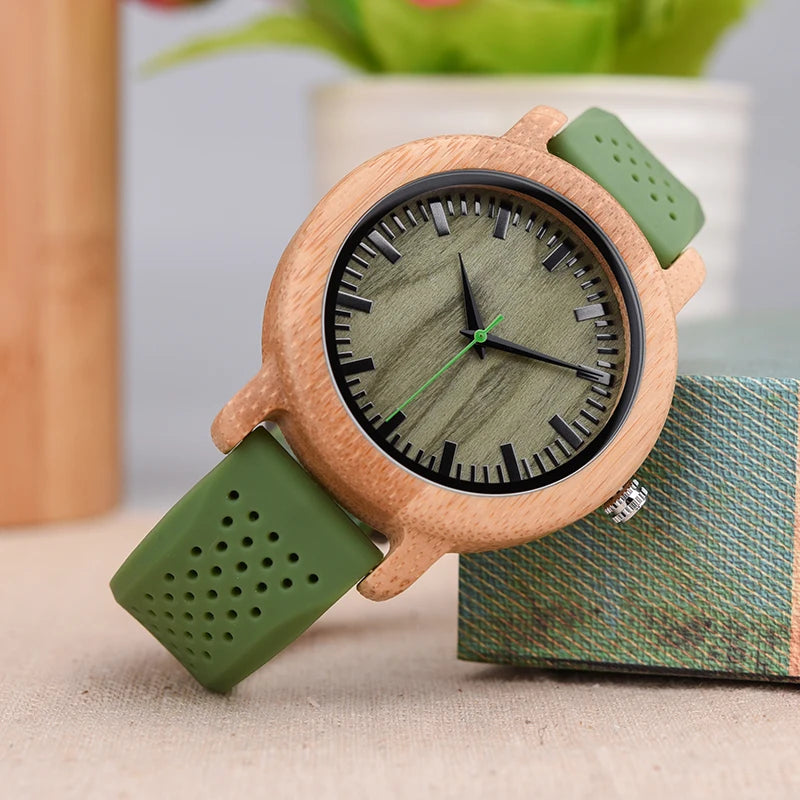 Wooden Watch Simple Casual Silicone Strap Quartz Wrist watch