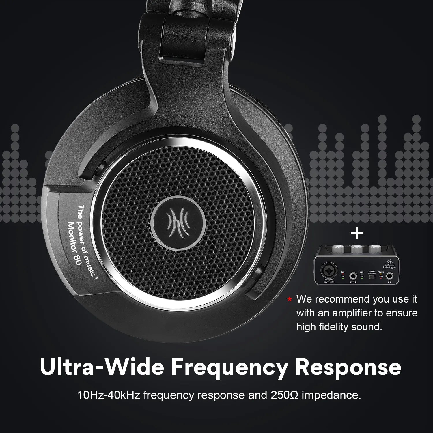 Monitor 80 Open Back Headphones Wired Over Ear 250Ω Audiophile HiFi Headphones Hi-Res Audio Professional Studio Headset