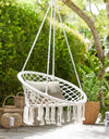 Nordic Style Round Hammock Swing Chair Safety Hanging Hammock Rope Hanging Garden Seat Beige Knitting Rope Swing Balcony Chair