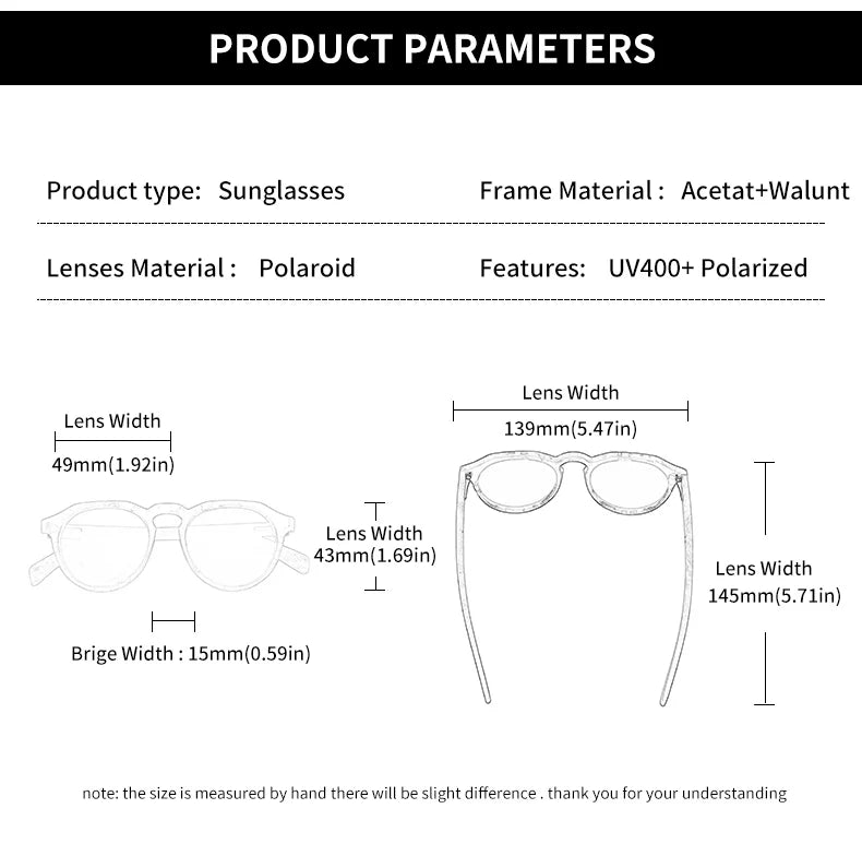Walnut Wood Butterfly Polarized UV400 Fashion Sunglasses for Men Women Lightweight Luxury Eyewear