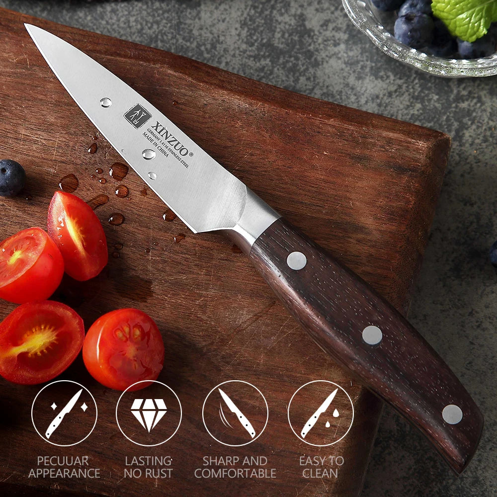 Germany Steel 3.5 " Paring Knife Stainless Steel Anti-Slip Ergonomic Red Sandalwood Handle Fruit Paring Knife Kitchen