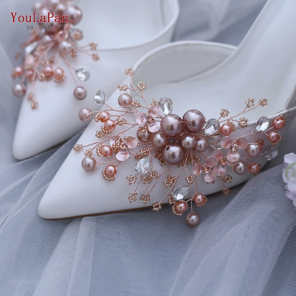 X18 Fashion Shoe Clips Colored Pearls Shoes Clips High Heel Handmade Alloy Flower Bridal Shoe Buckle Shoes Accessories