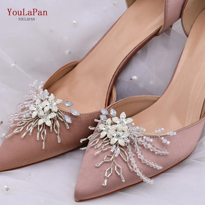 2 Pieces of Ladies Crystal Shoe Clip Alloy Flower Charm Metal Shoe Clip Bridal Shoes Rhinestone Accessories