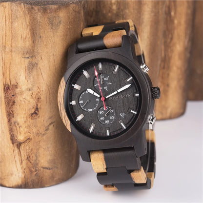 Watches Creative Business Quartz Clock Wood Timepieces Chronograph Date Week Display