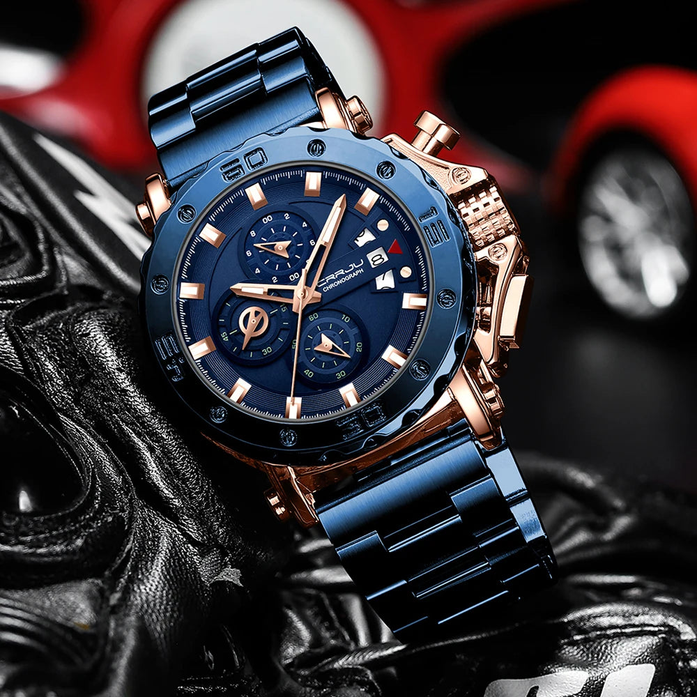 Watch for Men Top Brand Luxury Big Dial Stainless Steel Waterproof Chronograph Wristwatches with Date Relogio Masculino