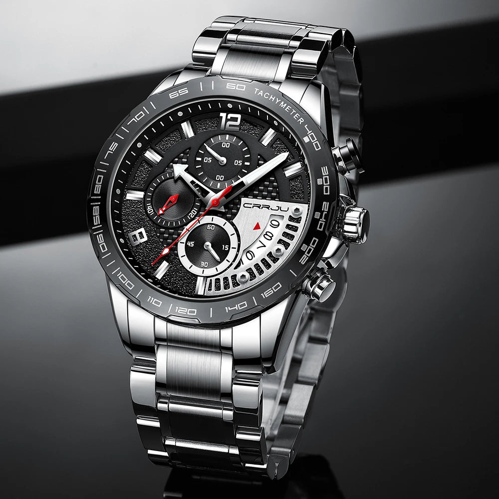 Mens Watches Fashion Stainless Steel Business Watch Luxury Luminous Waterproof Chronograph Quartz Watch Relogio Masculino