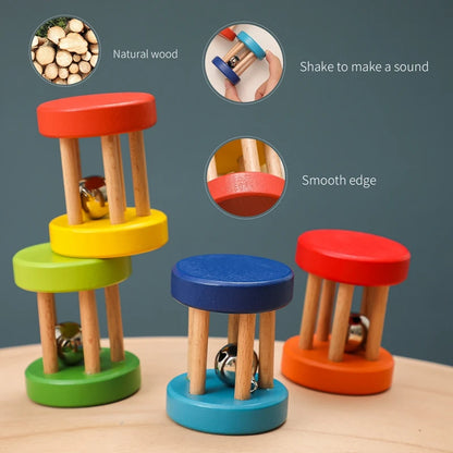 Color Wooden Rattles Toy 0-12 Months Baby Hearing Training Game Early Educational Toys Infant Toddler Hand Bell Toy