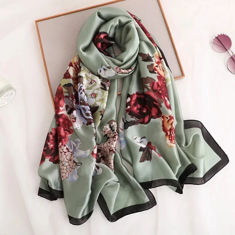 Women Summer Silk Scarves Shawl Lady Wrap Soft Female Echarpe Designer Beach Stole Bandana foulard muffler