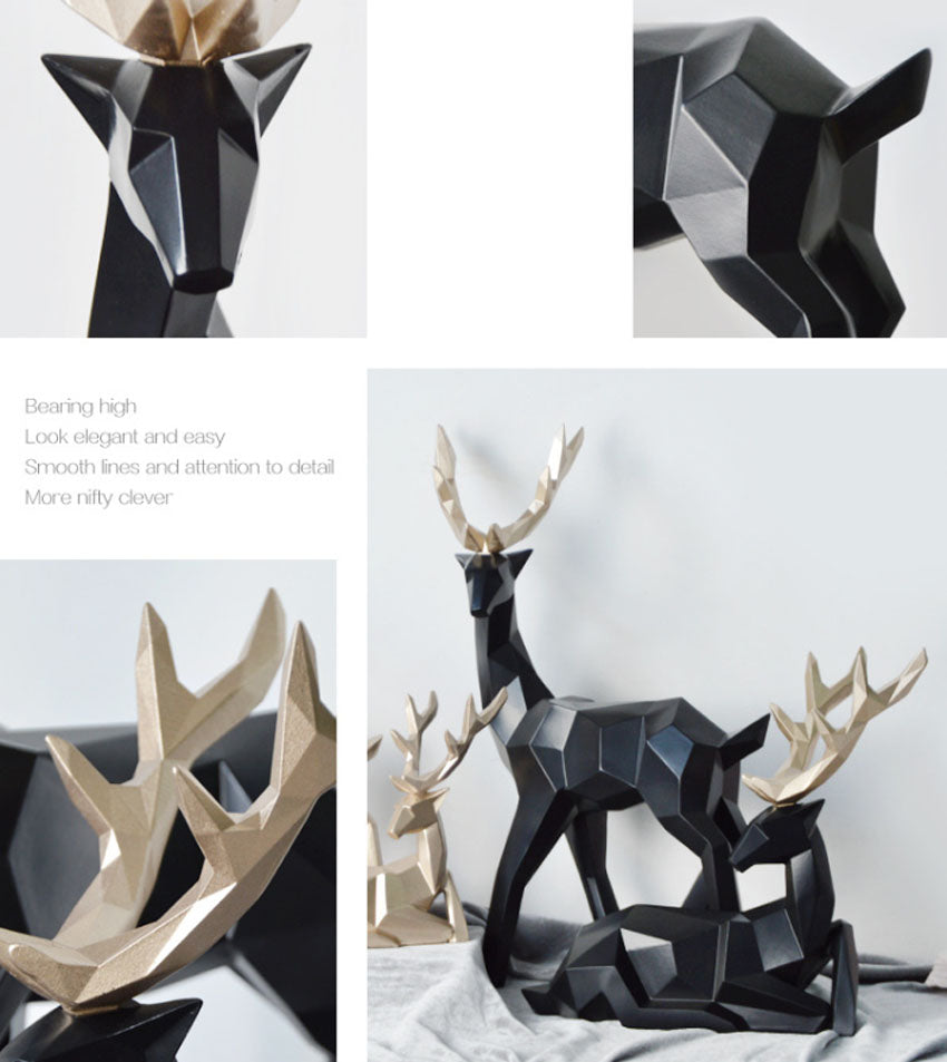 A Couple of 2Pcs Deer Statue Modern Geometric Sculpture Desktop Ornament Figurine Wine Cabinet Cafe TV Showcase Decor