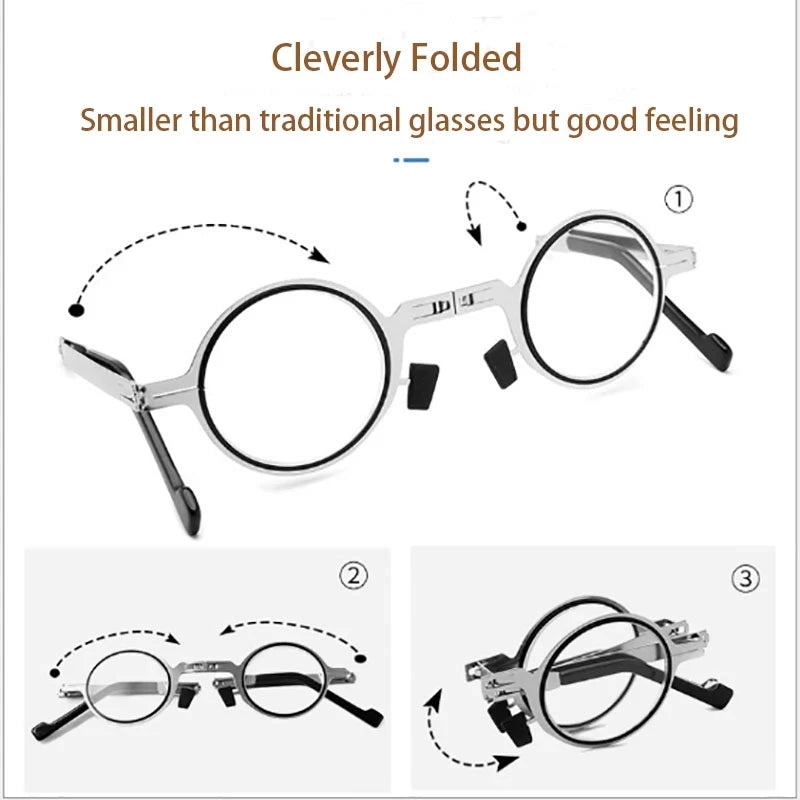 Metal Round Folding Reading Glasses Men Blue Light Computer Grade Glasses Narrow Eyeglasses Frame For Men gafas +3.5