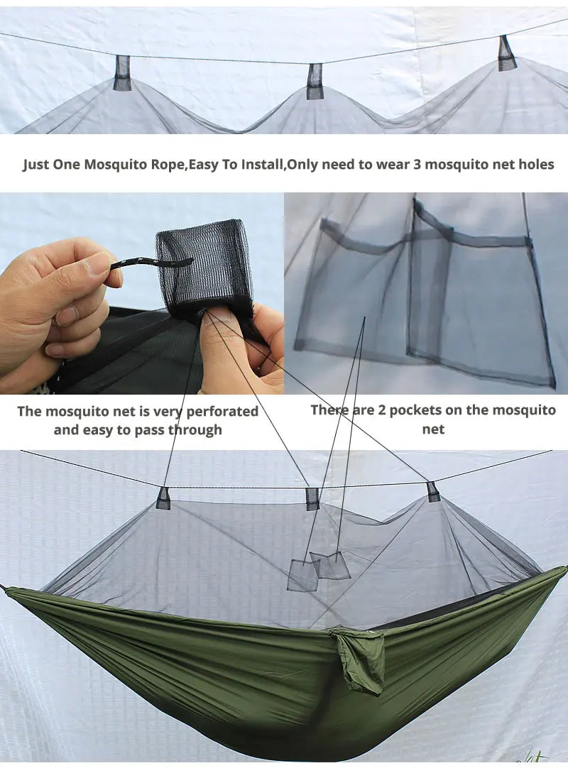 Portable Outdoor Camping Hammock with Mosquito Net High Strength Parachute Fabric Hanging Bed Hunting Sleeping Swing