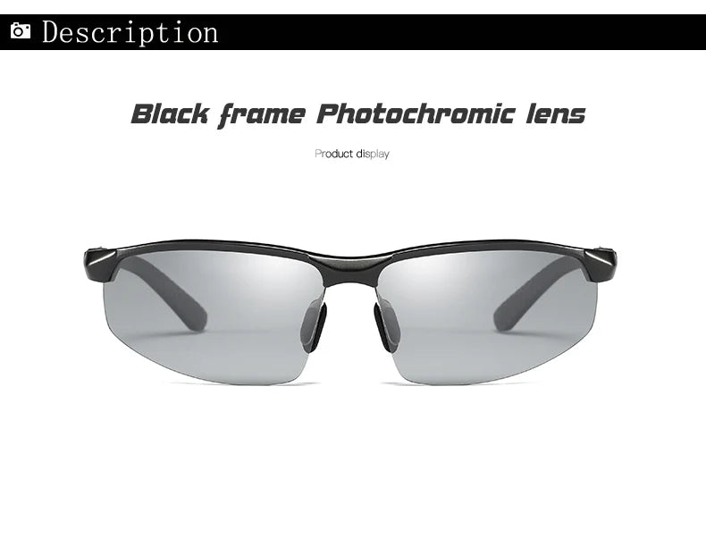 Aluminum Rimless Photochromic Polarized UV400 Driving Sunglasses for Men Women