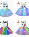 Girl Unicorn Dresses for Girls Tutu Princess Party Dresses with LED Lights Flower Birthday Party Cosplay Costume Girls Clothing