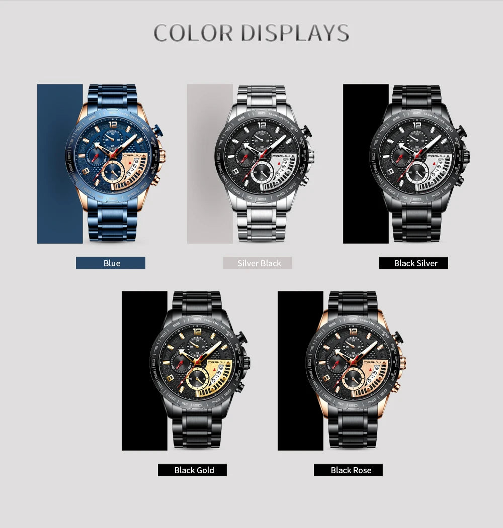 Mens Watches Fashion Stainless Steel Business Watch Luxury Luminous Waterproof Chronograph Quartz Watch Relogio Masculino