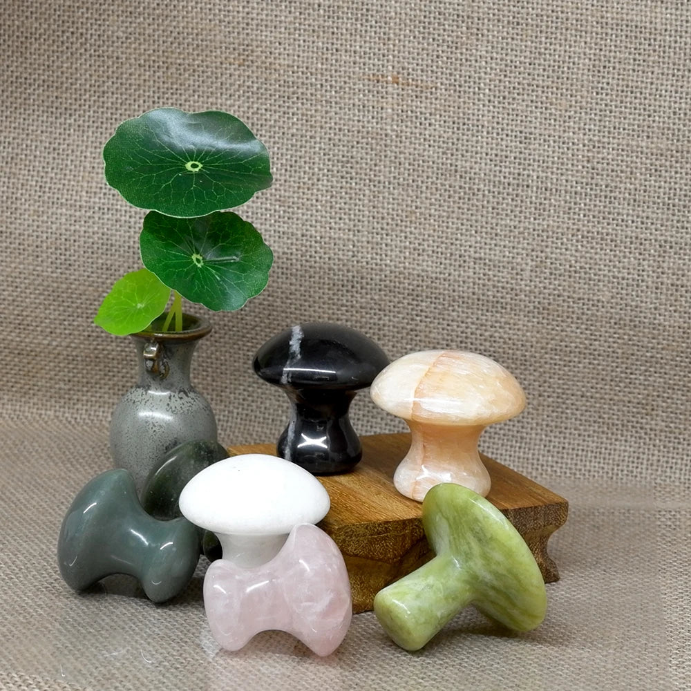 Rose Quartz Mushroom Foot Massage Stone Crystal Jade Facial Body Thin Anti-wrinkle Relaxation Beauty Health Care Tool