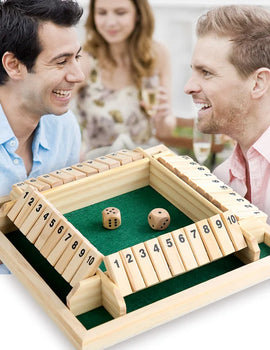 Four Sided 10 Numbers Shut The Box Board Game Wooden Flaps & Dice Set Deluxe Board Game Party Club Games