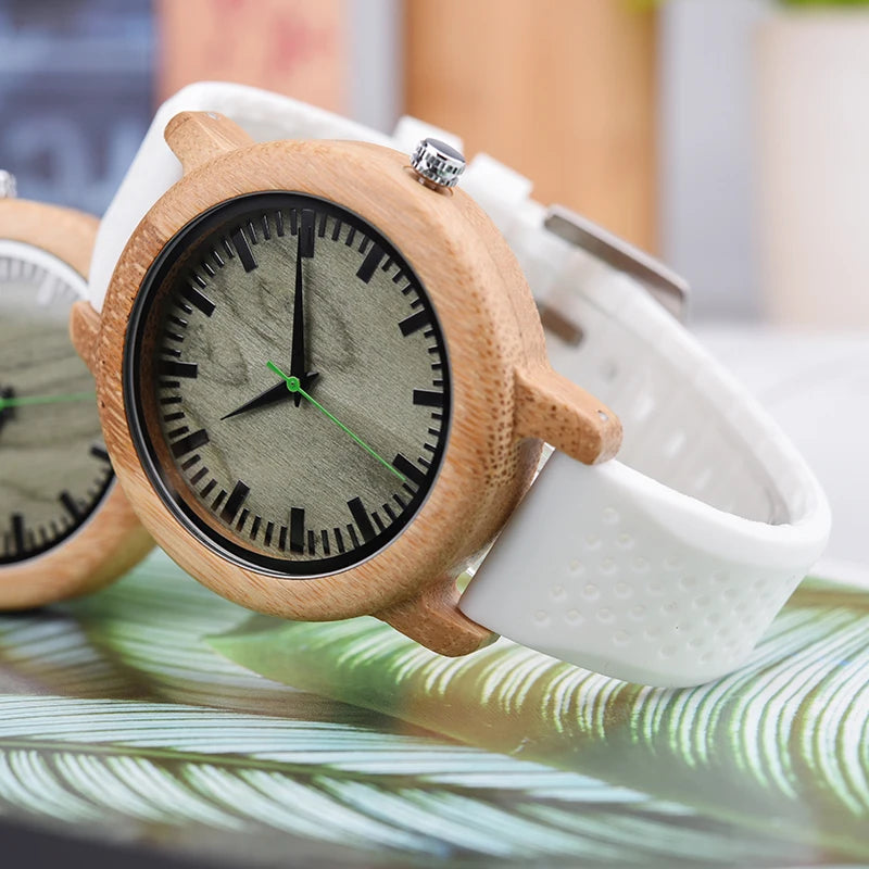 Wooden Watch Simple Casual Silicone Strap Quartz Wrist watch