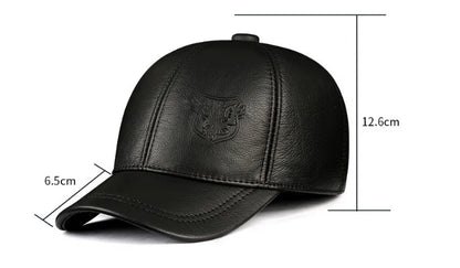 Man Genuine Leather Baseball Caps Male Casual Cowhide Belt Ear Warm 56-60 Adjustable Sprot Flight Hats