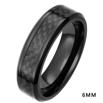 6mm 8mm Men's Black Carbon Fiber Inlay Ceramic Ring Korean Wedding Band Engagement Rings