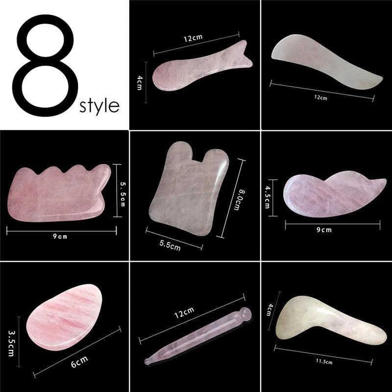 Natural Jade Gua sha Stone Board Massage Rose Quartz Guasha Plate Jade Face Massager Scrapers Tools for Face Neck Back Body