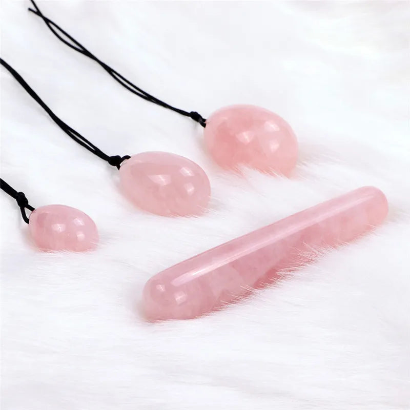 Rose Quartz Yoni Egg Set Tightening Love Egg Kegel Exerciser Natural Stone Crystal Yoni Wand Feminine Hygiene kegel ball