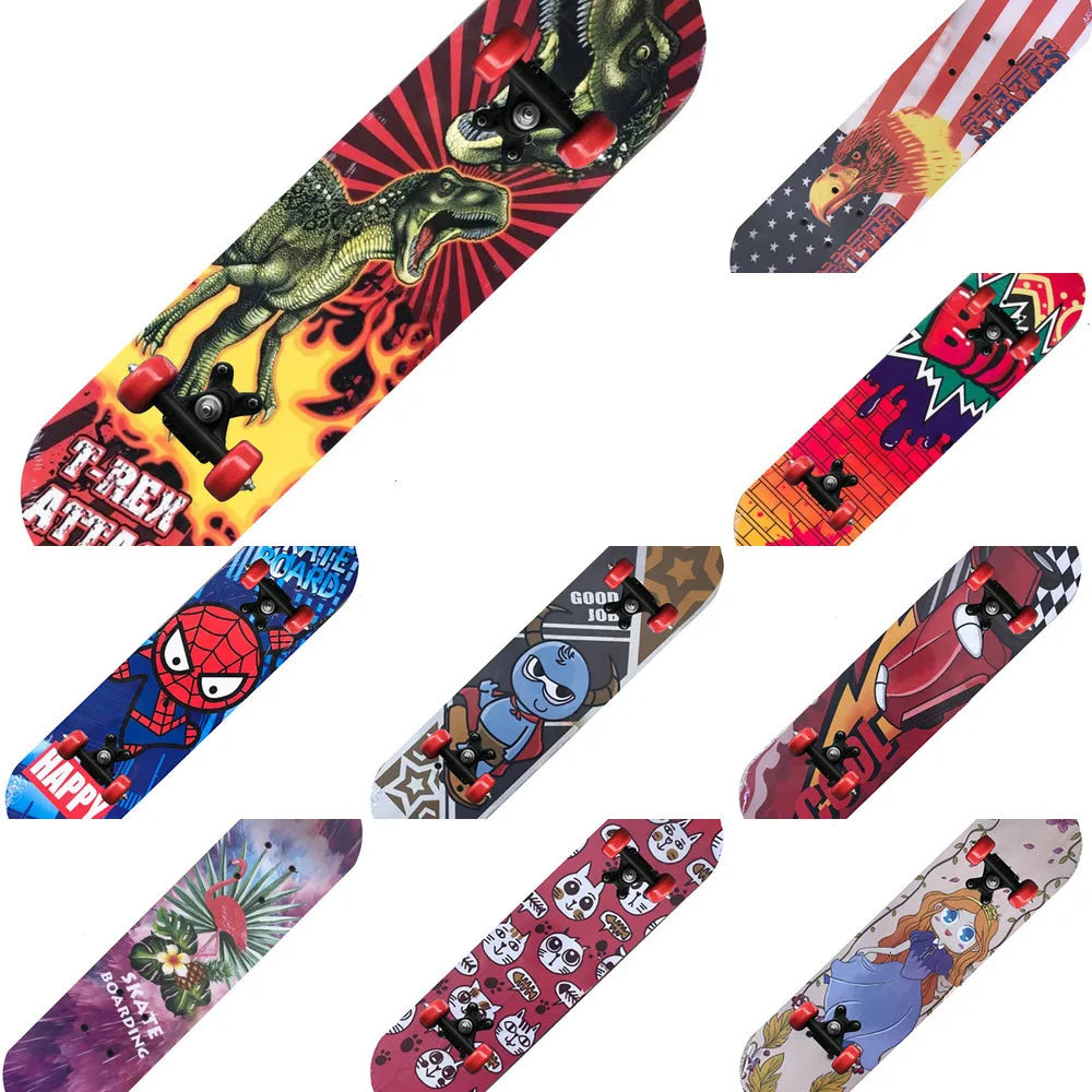 60CM Skateboarding Cartoon Skateboard Dinosaur Spider Longboard Marple Double Rocker For  Skate Board ern