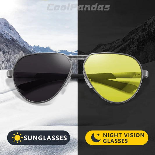 Photochromic Polarized Day Night Vision Driving Sunglasses UV400 Pilot Glasses for Men Women