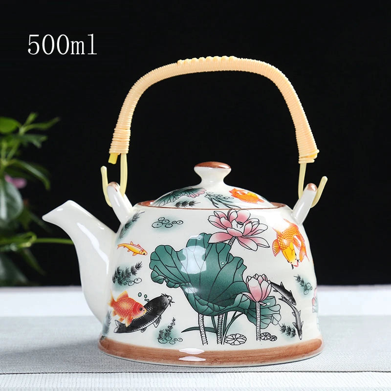 Porcelain Teapot with Strainer Net High Capacity 500 900ML Traditional Retro Ceramic Tea Set