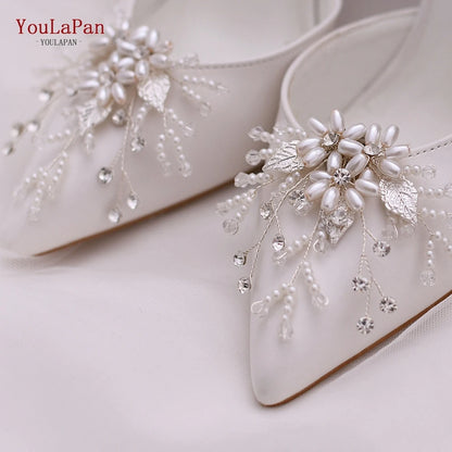 Trenndy Pearl Beaded Bridal Wedding Shoes Clips Rhinestone Alloy Leaf Shoes Accessories for High Heels Shoes Buckle