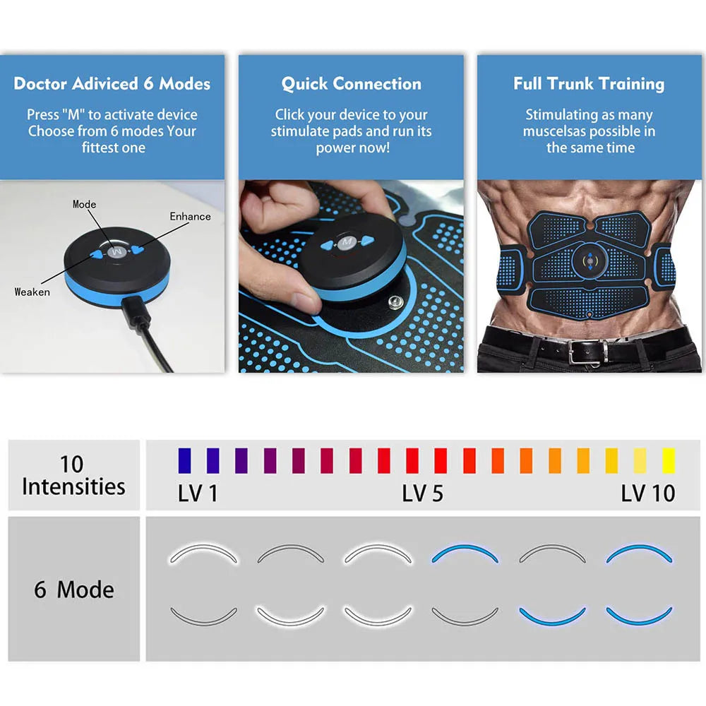 Abdominal Muscle Stimulator Trainer EMS Abs Fitness Equipment Training Gear Muscles Electro stimulator Toner Exercise At Home Gym