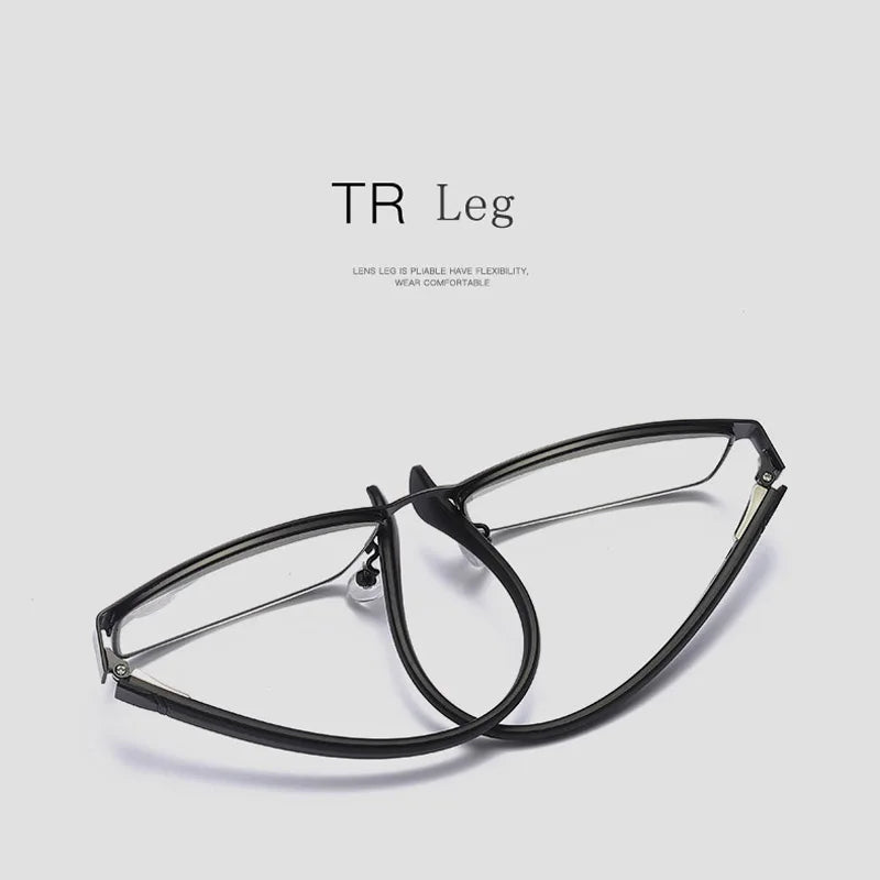 Men Reading Glasses Metal Frame Rectangle Blue Presbyopia Eyewear Women TR90 Spring Leg Eyeglasses Clear Lens