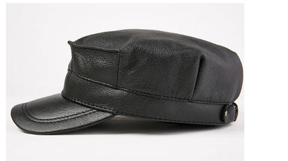 Winter Thermal Genuine Leather Hats Woman Cap Cadet Cap Man Military hat Cowhide Leather Cap