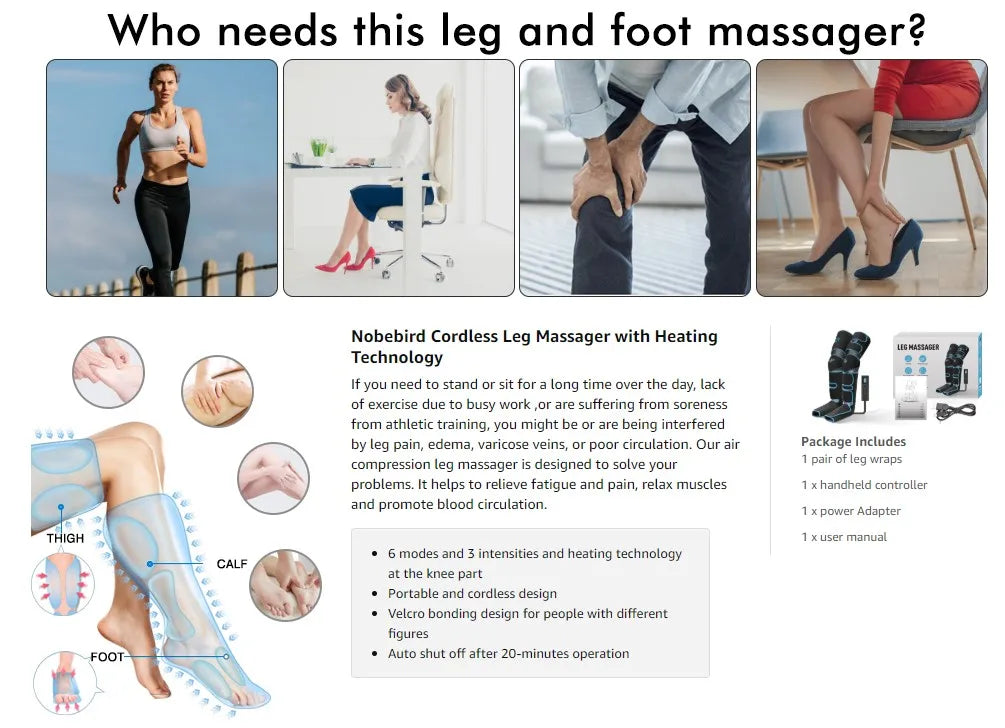 USB Foot air pressure leg massager promotes blood circulation, body massager, muscle relaxation, lymphatic drainage device 360°