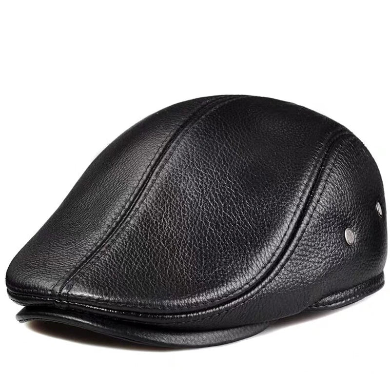 Men's outdoor leather hat winter Berets male warm Ear protection cap 100% genuine leather dad hat